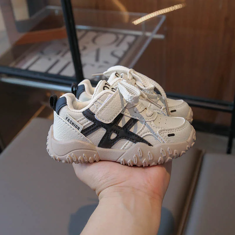 Kids Non-Slip Casual Sneakers Baby Casual Shoe Boy Girl Soft-Soled Learning Shoe Autumn Children PU Leather Retro Training Shoes