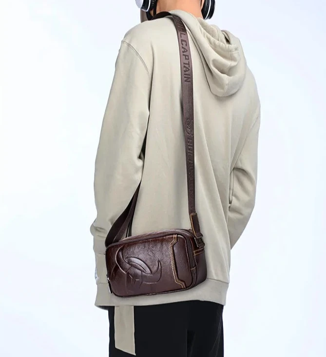 

Мужская деловая повседневная сумка через плечо из натуральной кожи, многофункциональная горизонтальная сумка через плечо большой вместимости с большим отверстием