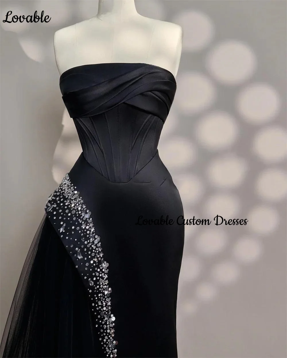 Customized فساتين سهرة A-Line Strapless Floor-Length Luxury Evening Dresses Beadings Zipper Up Sleeveless Dresses For Prom