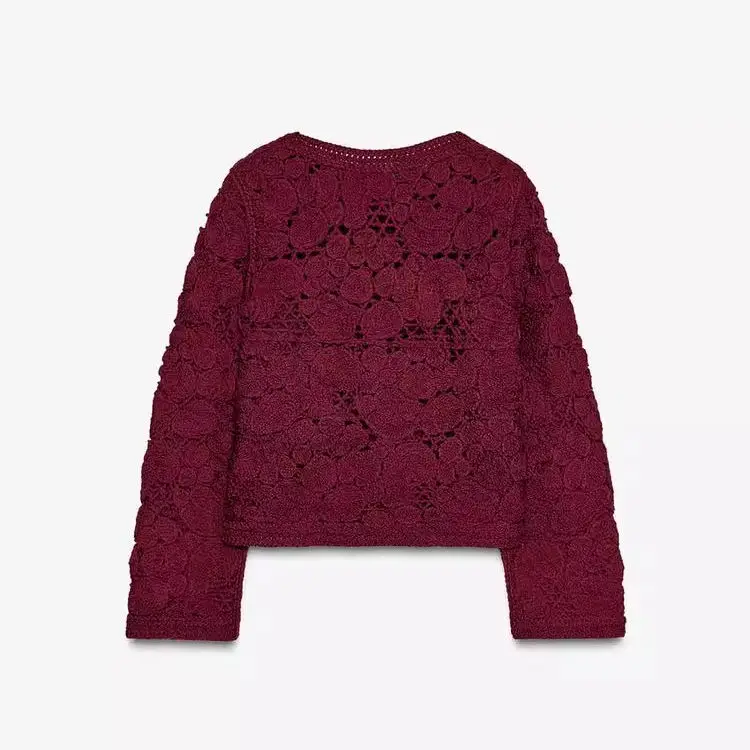 

Spring Summer New Arrival Women's Knitted Long Sve round Ne Outerwear Simple Sle Button Decorated Rope Knot Weave