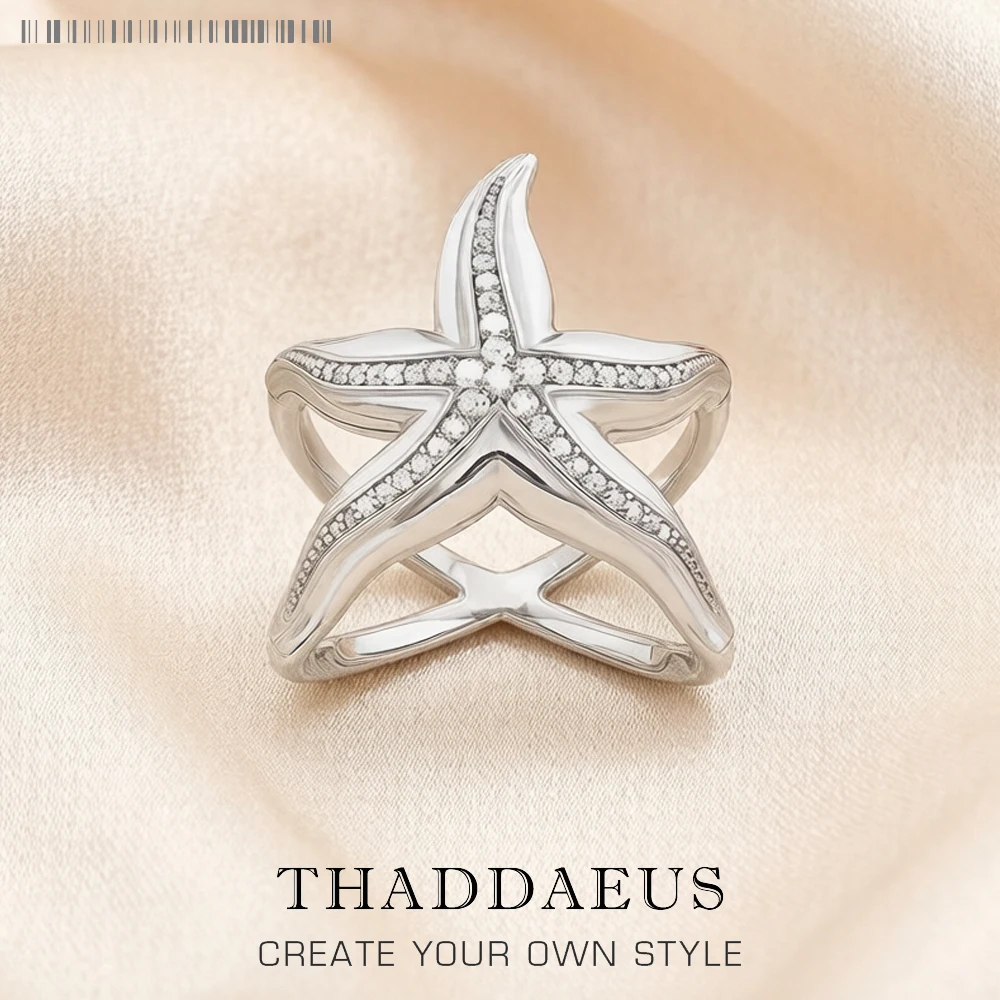 Seestern-Statement-Ring, brandneuer feiner Schmuck aus 925er-Sterlingsilber, romantisches Geschenk für Frauen