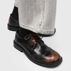 Men Streetwear Fashion Vintage Casual Leather Shoes Male Business Dress Derby Shoes