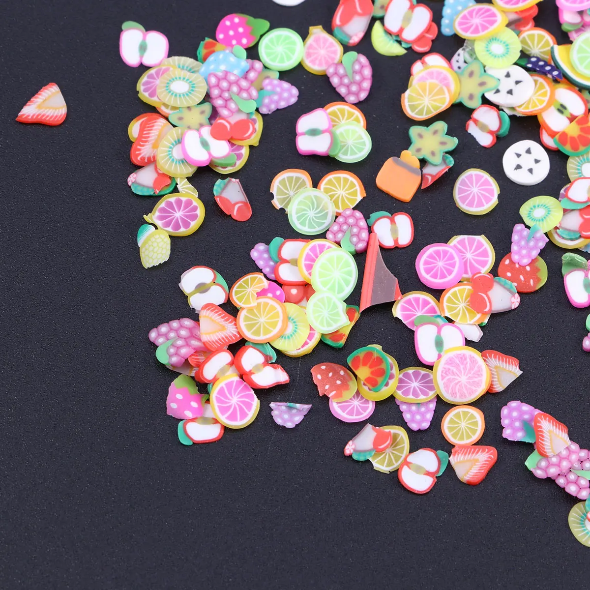 

300 pcs Polymer Clay Fruit Slice for Nail Art DIY Crafts Vibrant Colors Assorted Shapes Easy Storage Plastic Box Home
