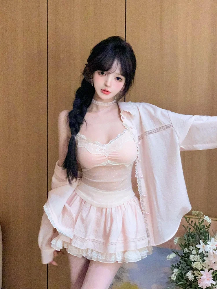 

XZY Шикарный комплект с кружевной юбкой размера плюс, женский свободный крой, корейский комплект с высокой талией, весна-лето, мода