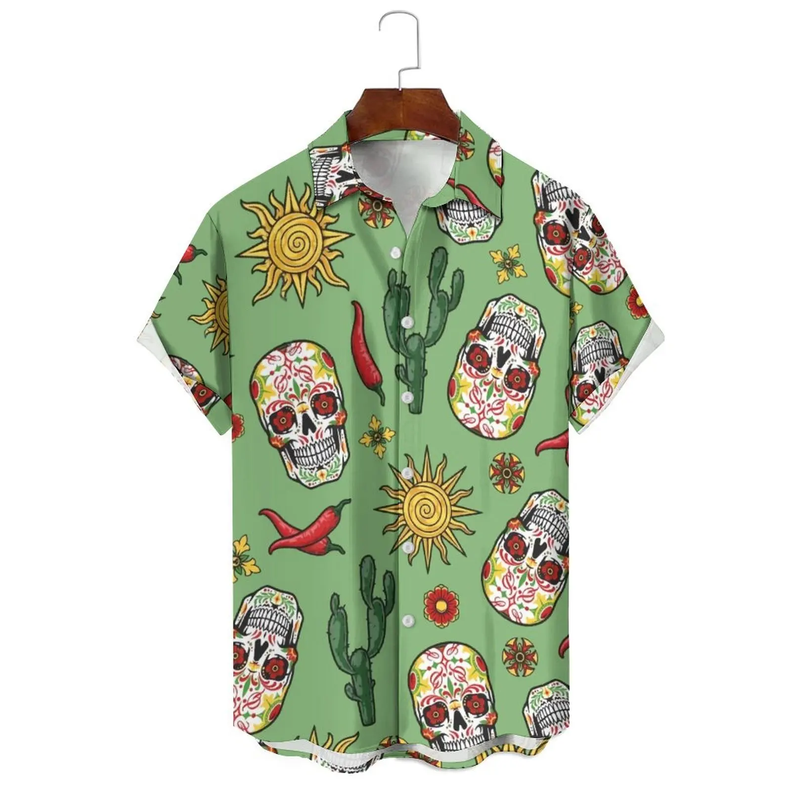 

Summer Men's Loose Casual Plus-Size 3d Skull Large Print Fashion Dopamine Daily Can Wear Lapel Slim Short-Sleeved Shirt
