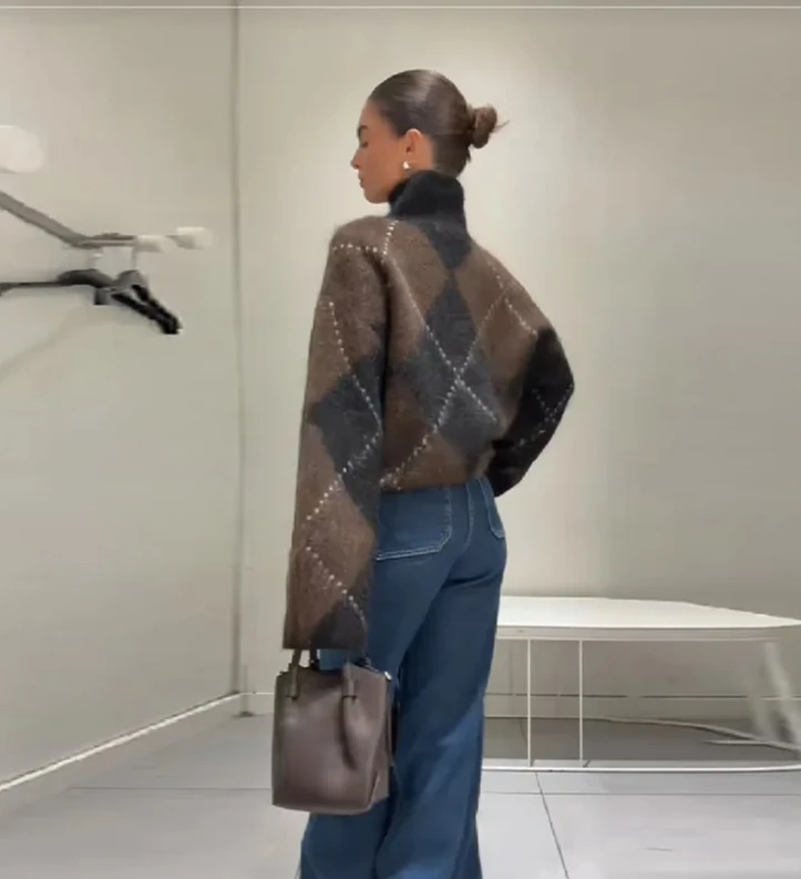 Knitted Women's Sweater Fashion Loose Long Sleeve Warm Turtleneck PulloversAutumn Lady Commute Jumpers Tops