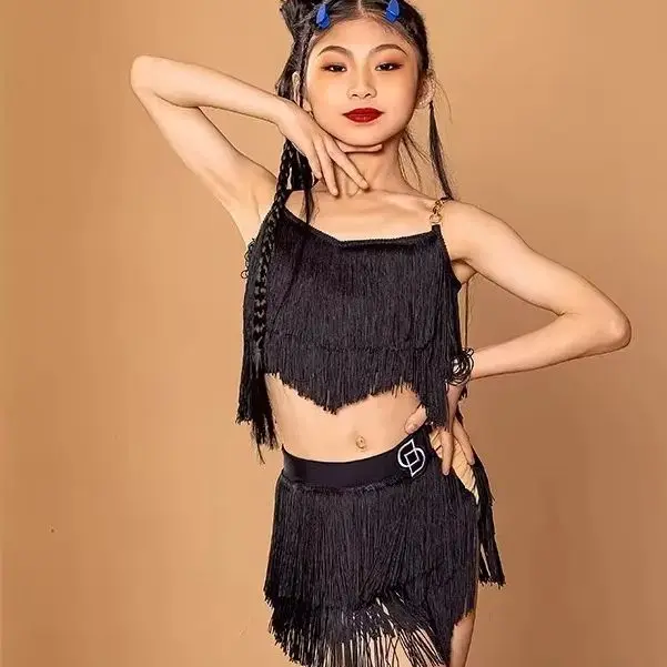

new girls' Latin dance costume high-end set tassel performance suit suspender sleeveless training suit
