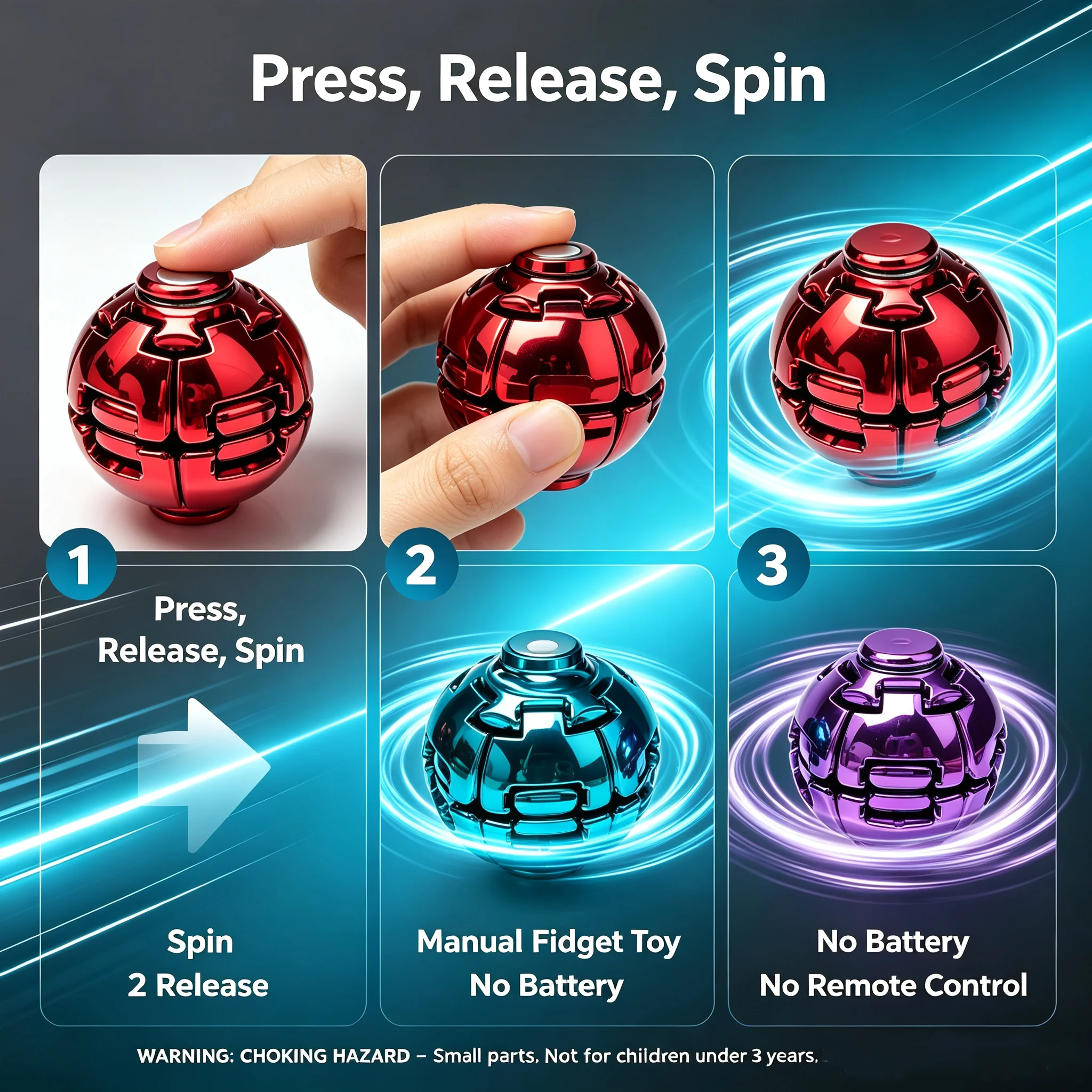 Galvanisierter Push-Spin-Fidget-Ball, Spin-Rush-Stressabbau-Gyroskop, geräuscharmes Taschenformat-Fidget-Spinner-Spielzeug, für Erwachsene gegen Angstzustände – Detail 4
