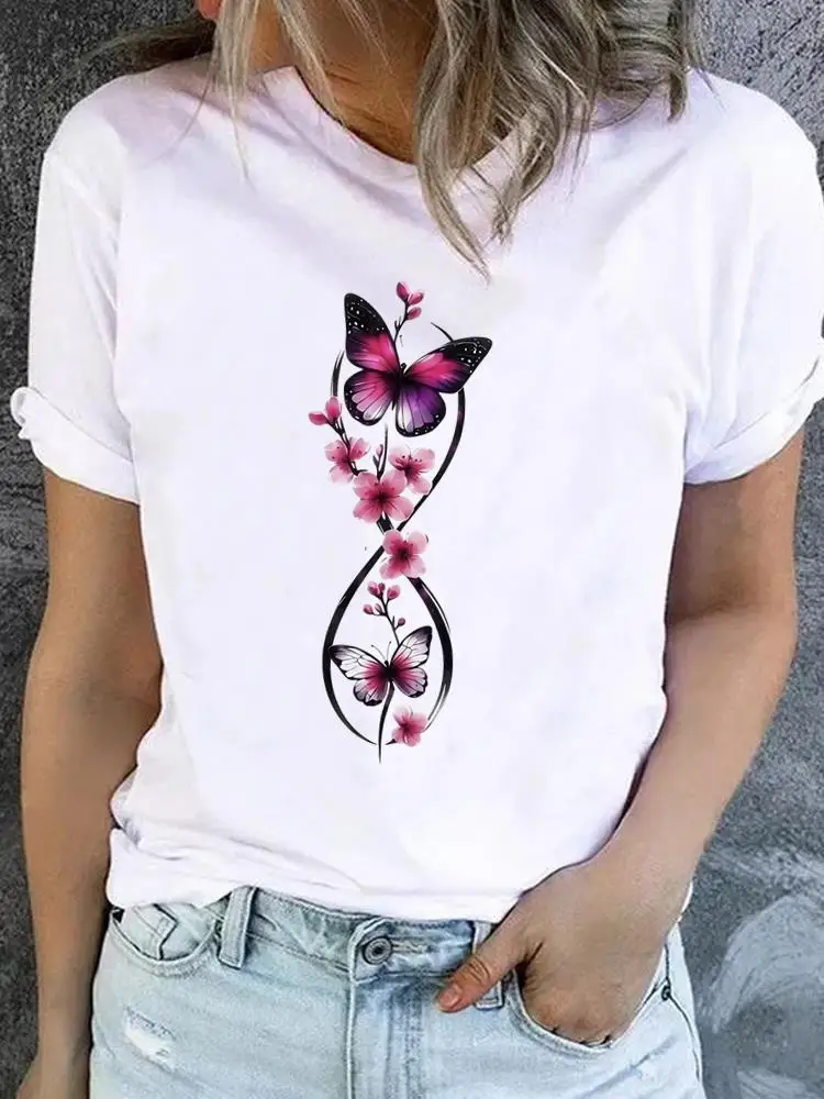 

Милые трендовые женские популярные повседневные женские футболки с короткими рукавами и рисунком бабочки, модная одежда, футболки с круглым вырезом и принтом