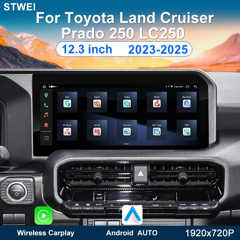 

Android 14 для Toyota Land Cruiser Prado 250 LC250 2023-2024 автомобильный радиоприемник мультимедийный плеер 12,3-дюймовый GPS-навигатор CarPlay