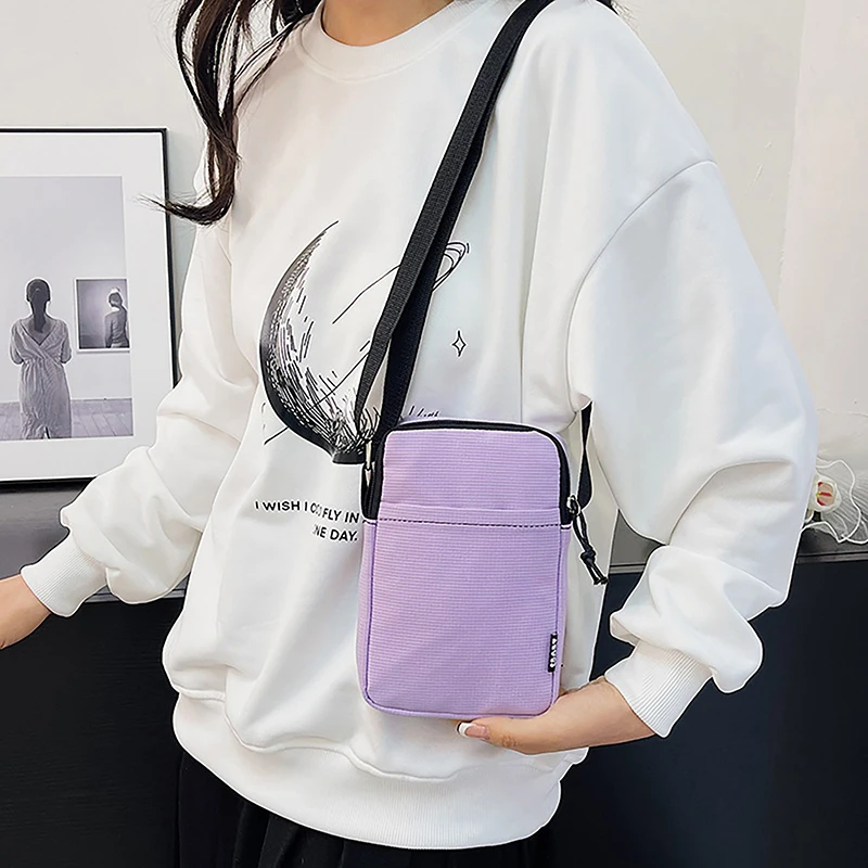 Simple Trendy Macaron Solid Color Shoulder Crossbody Canvas Bag Versatile Fashion Zero Wallet Samll Square Phone Bags For Girls