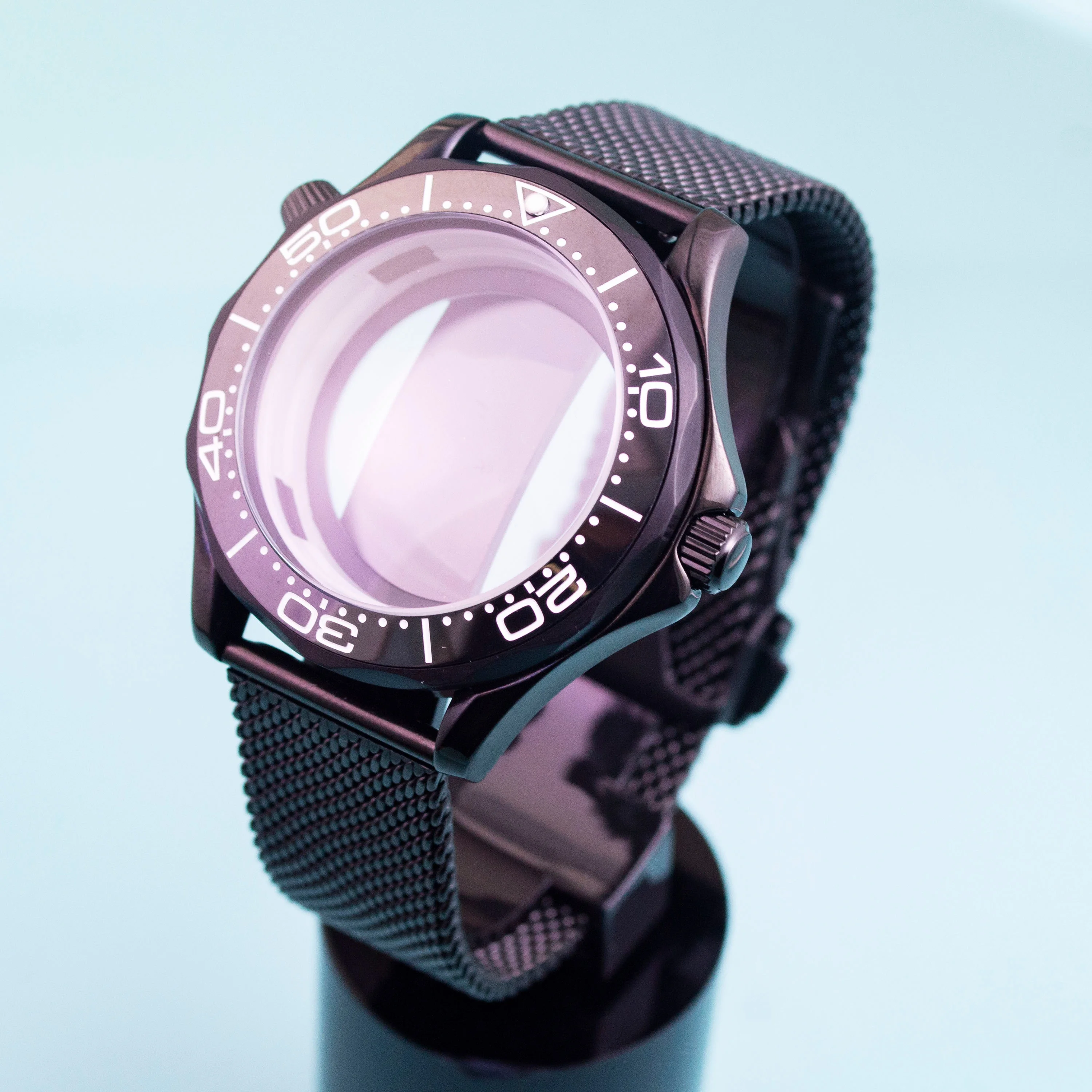 Black Stainless Stee NH35 Watch case for Seamaster 300 Watch Case Milan Steel Mesh Strap fit NH35 NH36 Movement 41MM Case Parts