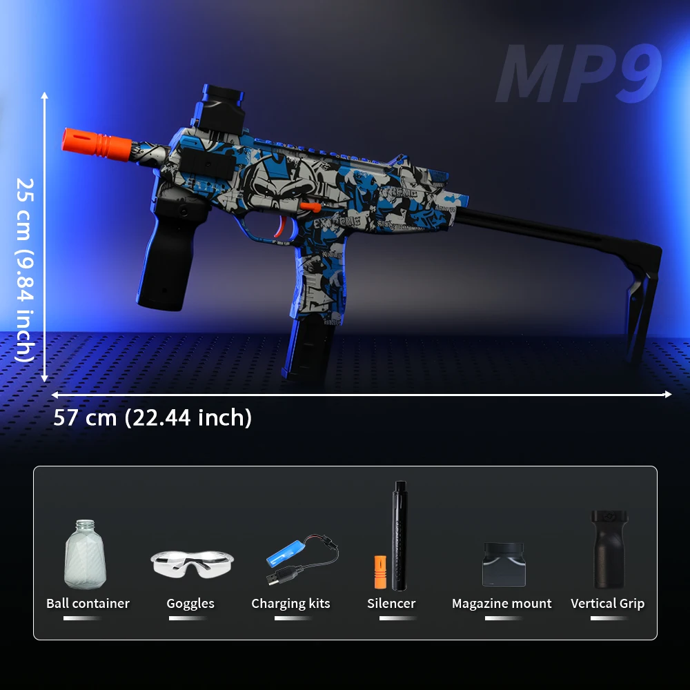 Conjunto de blaster de bola de gel MP9 – brinquedo de combate ao ar livre recarregável para adolescentes de 14 anos, presente perfeito para meninos e meninas (contas de gel não incluídas)