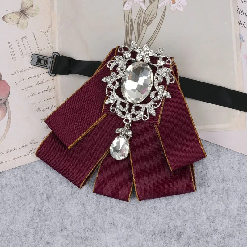Hand-made Mann Neue Retro Strass Band Fliege Diamant Brosche frauen Hemd Kragen Solide Business Büro Muster krawatten – Detail 7