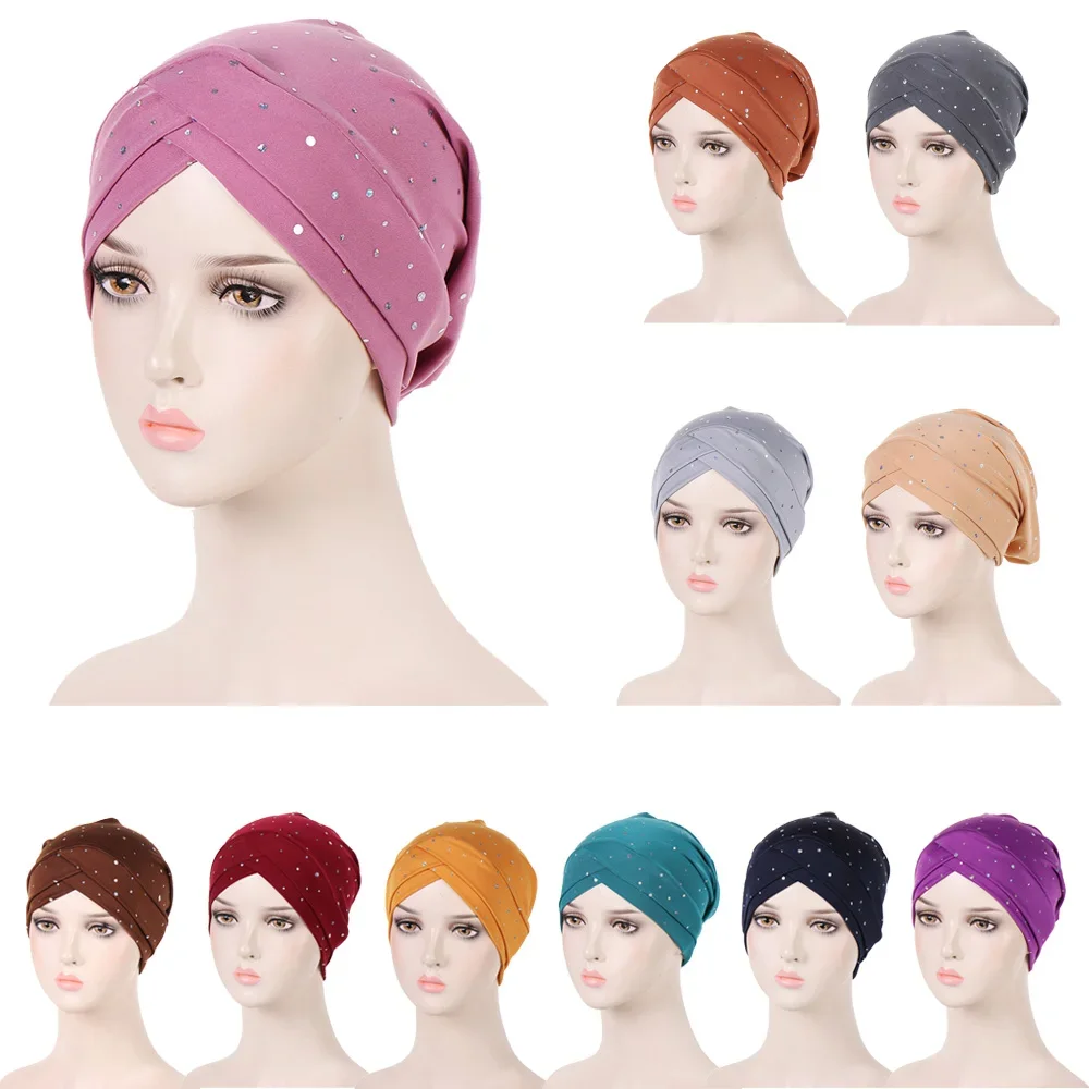 

Muslim Women Inner Hat Hijab Cross Strech Chemo Cap Indian Cancer Bonnet Headwrap Scarf Turbante Femme Beanies Headcover Mujer