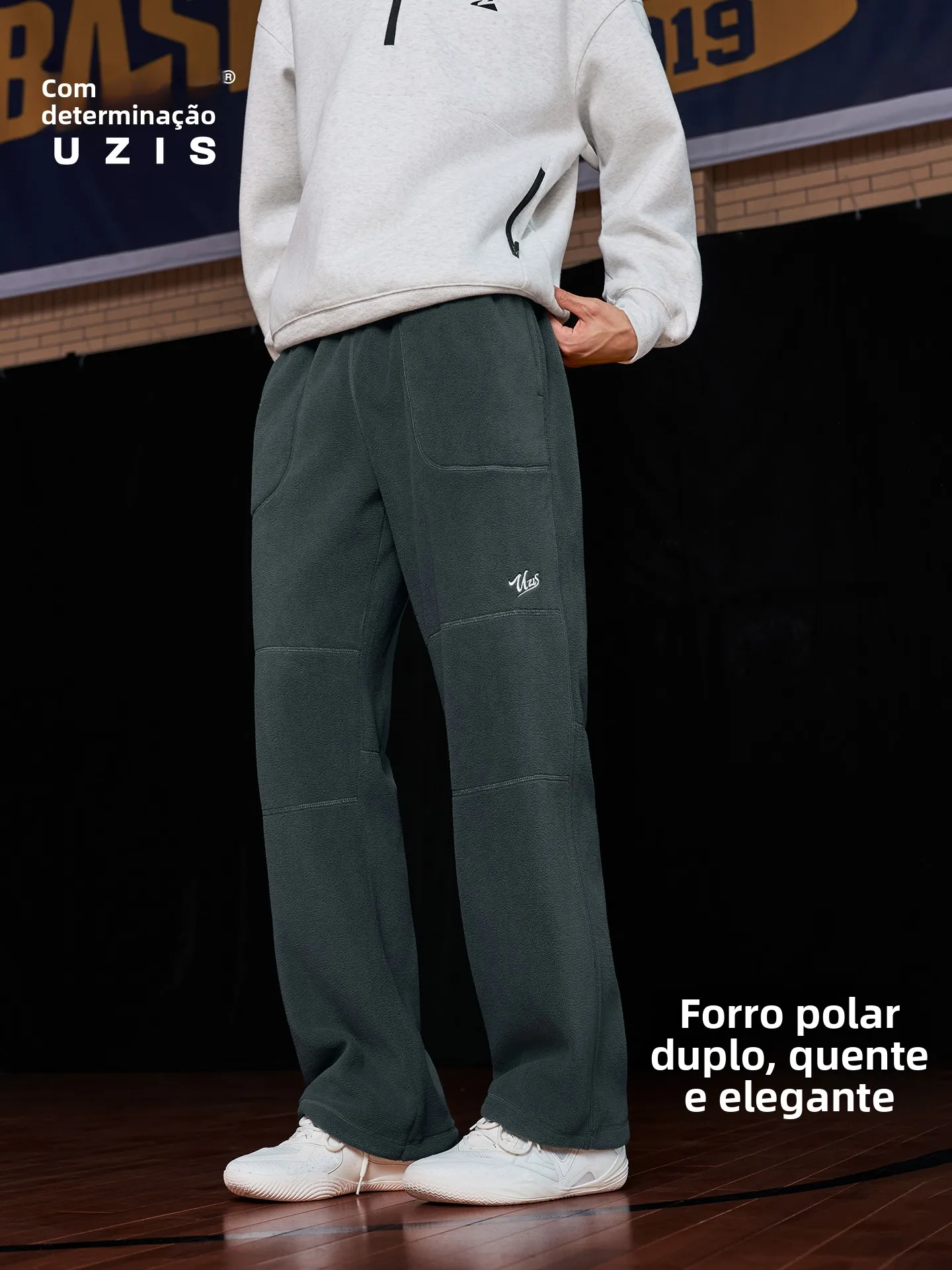 uzis-新しいメンズフリースロングパンツ秋冬厚手暖かいバスケットボールスポーツルーズストレートレッグパンツクラウドトップ