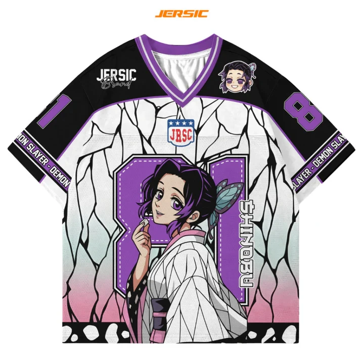 Demon Slayer Shinobu Kocho Butterfly Print Jersey, Quick Dry Moisture Wicking Fabric, Athletic Streetwear For Adults Teens