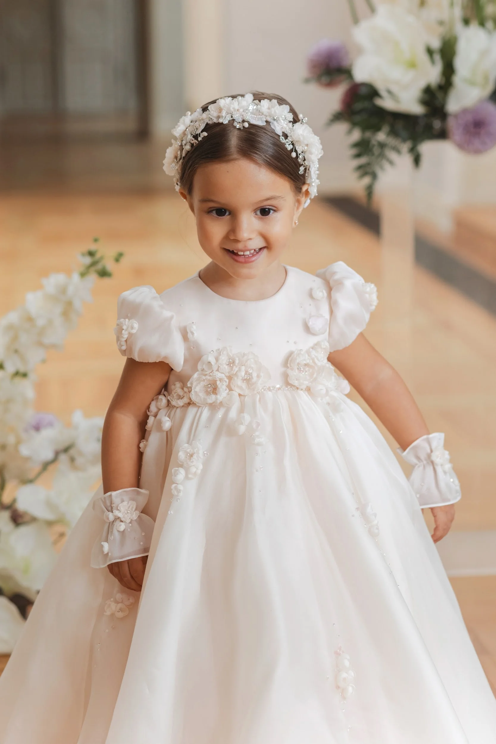 White Flower Girl Dresses for Wedding Customized Boho Floral Little Kids Birthday Party Dresses First Communion Dress