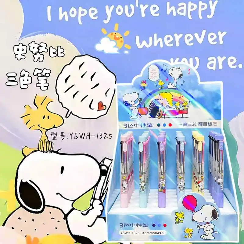

6/36 шт., шариковая ручка в стиле аниме Snoopy, 3 цвета, черный, красный, синий, цветные маркировки, многофункциональные студенческие принадлежности, канцелярские товары, оптовая продажа