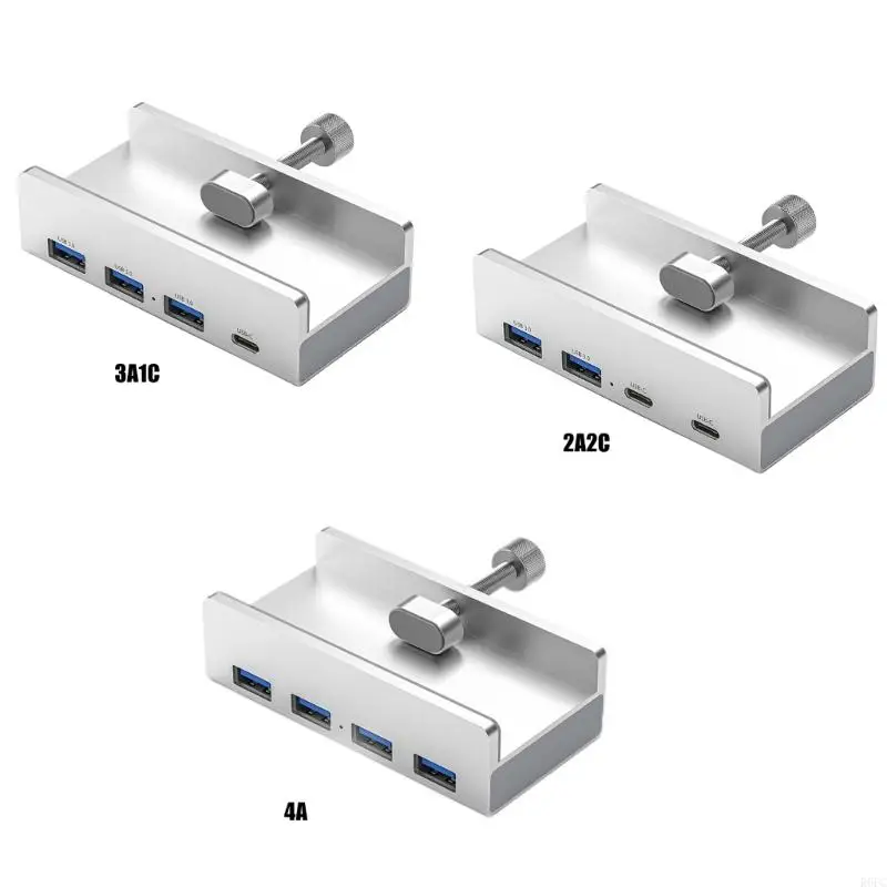 

USB Type C Hub Clamp Type Aluminum Alloy 4-Port USB Data Transfer Adapter Splitter for Desktop PC, Phones Silver
