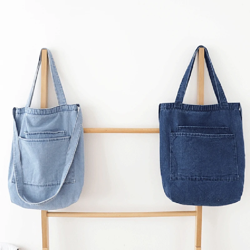 ASDS-tas kurir Denim versi Korea dari tas seni Retro tas kurir bahu pelajar kasual Ins paragraf liar tas tangan ritsleting