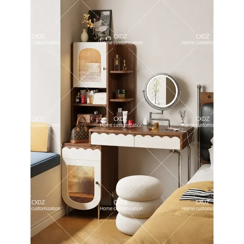 Cloud Sleeved Solid Wood Dressing Table Chest and Cabinet Integrated Small Apartment Makeup Desk 2025 New