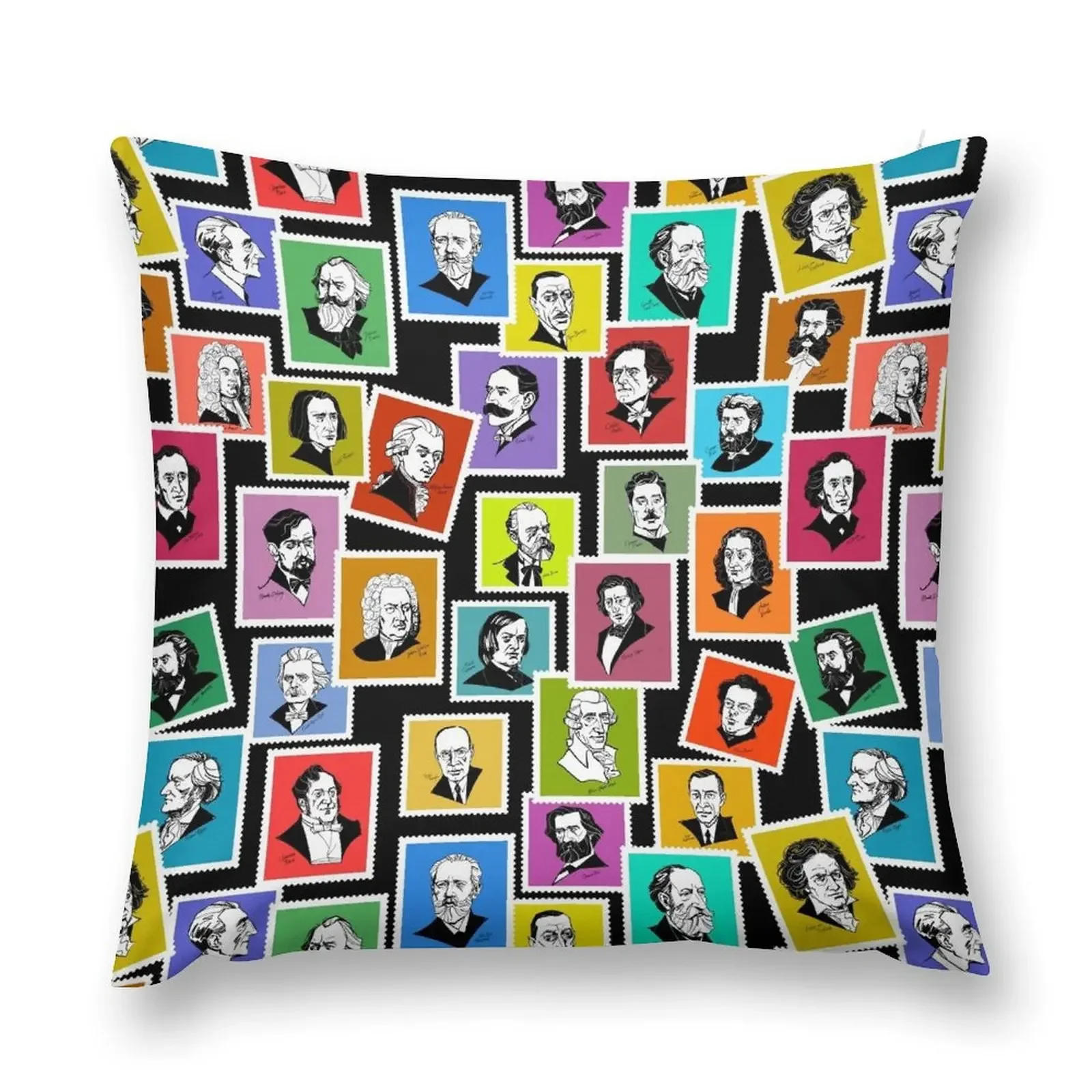 Pattern with portraits of the greatest composers (coloured version) Throw Pillow Decorative pillowcase pillow