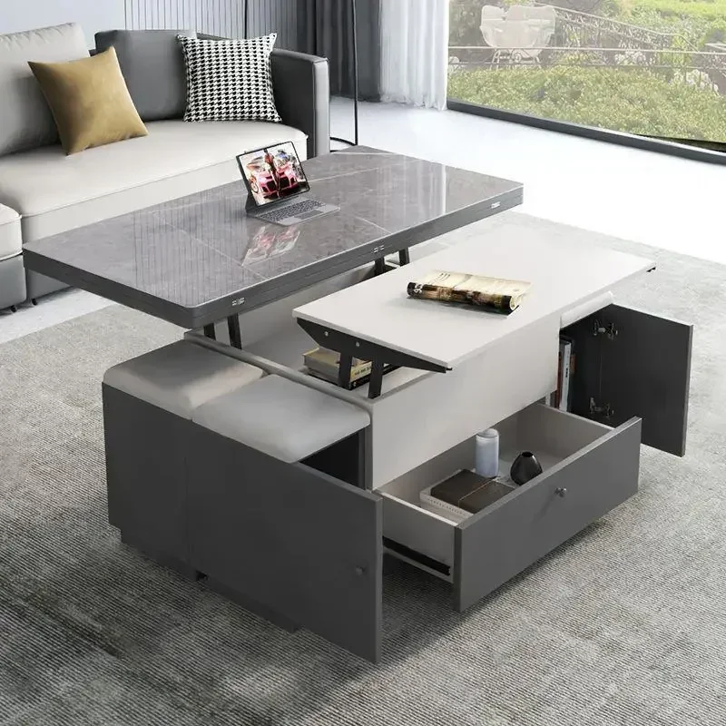 Grey small apartment living room dining table dual-purpose household integrated foldable multifunctional liftable coffee table