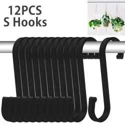 12Pcs S Hooks Metal S Shape Hooks Heavy Duty 304 Stainless Steel Flat Hooks S Shape Hangers For Hanging Plants Pots Pans Closet