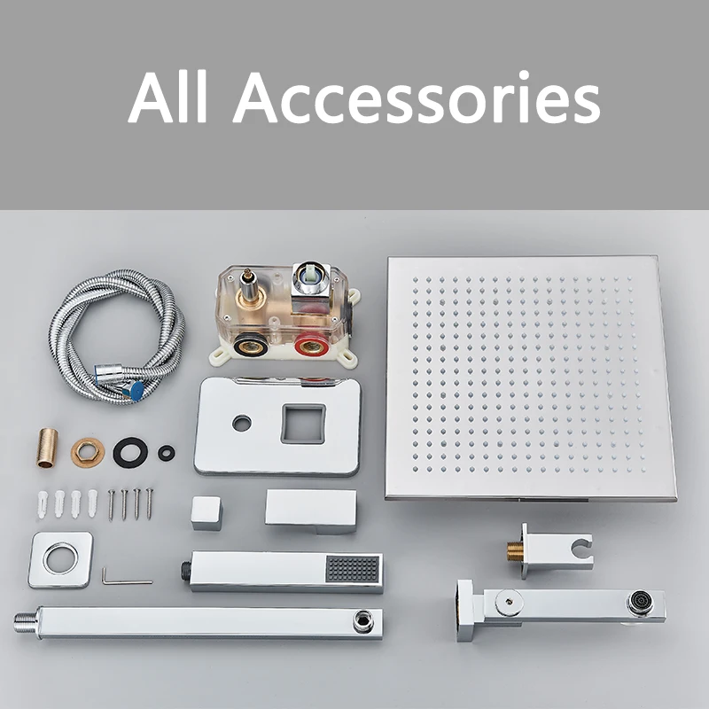 Chrome 8’/16’ Concealed Shower Faucet Set Embedded Cartridge Faucet Rainfall Shower Head Rotate/Waterfall Bath Spout Mixer Tap