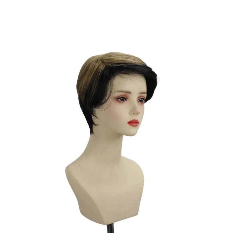 Parrucche da donna per capelli corti lisci castano scuro, parrucca piena