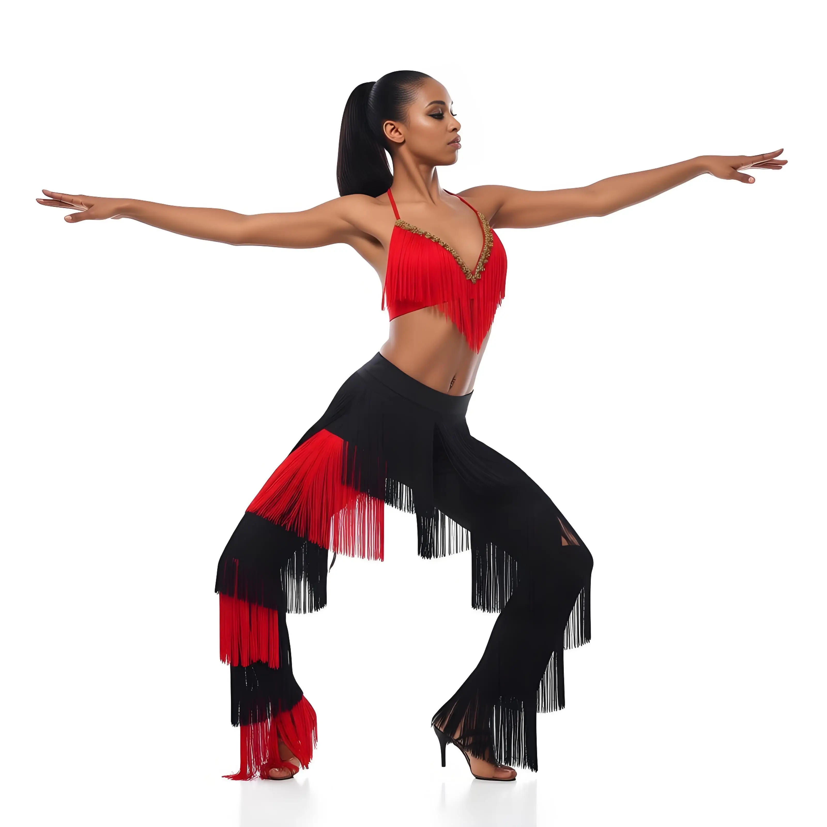 womens-70s-disco-latin-ballroom-tango-dance-performance-costume-outfit-halter-crop-top-contrast-color-tassel-trouses-dancewear