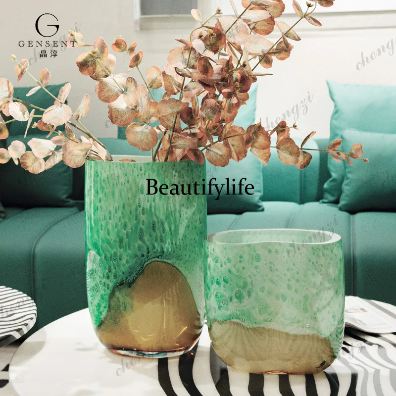 Sancai glaze green ocean style fresh modern style dining table entryway flower arrangement soft furnishing glass vase