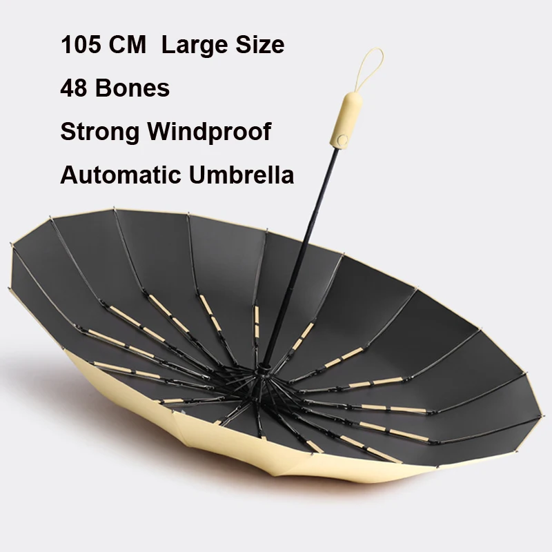 48 Bone Automatic Umbrella Any Weather Umbrella Reinforced Strong Windproof 105 CM Large Size Double Umbrella Women's Sunshade