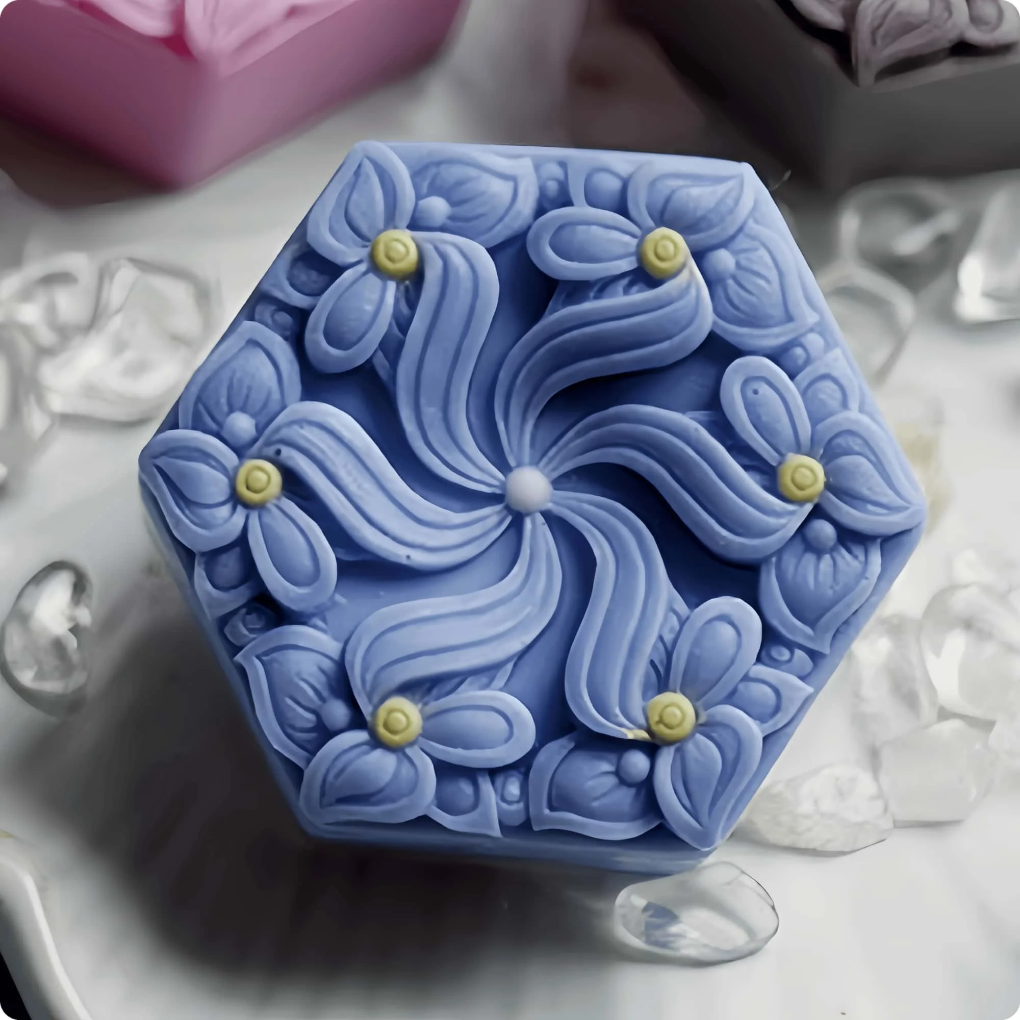 Hexagon Flower Silicone Soap Mold,DIY Chocolate Cake Molds,Decorated Plaster Resin Craft Mould