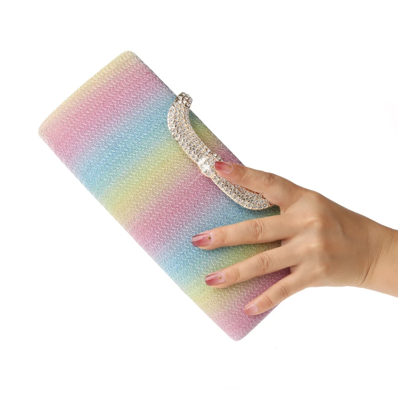 حقائب سهرة طويلة متوسطة الحجم للنساء حقيبة يد عصرية متألقة للولائم بتصميم بسيط وإبزيم من حجر الراين ومحفظة زفاف #1