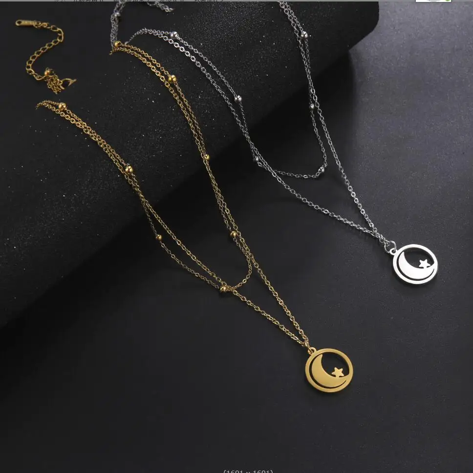 

1PC Moon Star Pendant Necklaces for Women Gold Color Stainless Steel Double Layer Necklace Jewelry Valentine Gifts F1095