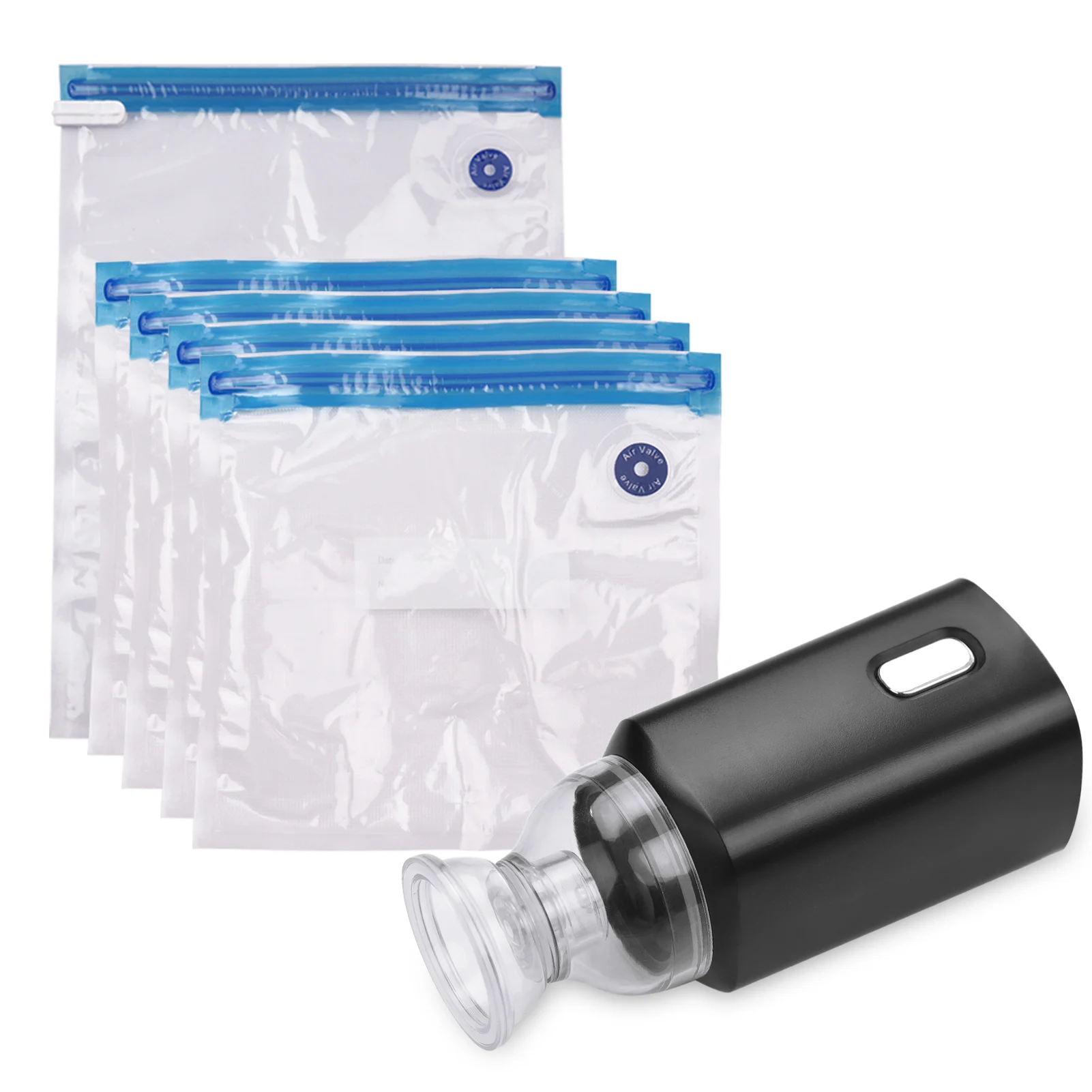 

Электрический насос с вакуумными мешками для хранения и кабелем USB, 5 пакетов для хранения, перезаряжаемый портативный для путешествий, домашнего использования, экономия места, черный