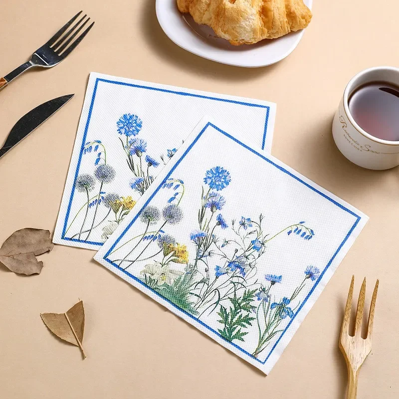 

20Pcs/pack Blue Flower Series Paper Cocktail Disposable Table Dinner Napkins Wedding Birthday Party Decoration