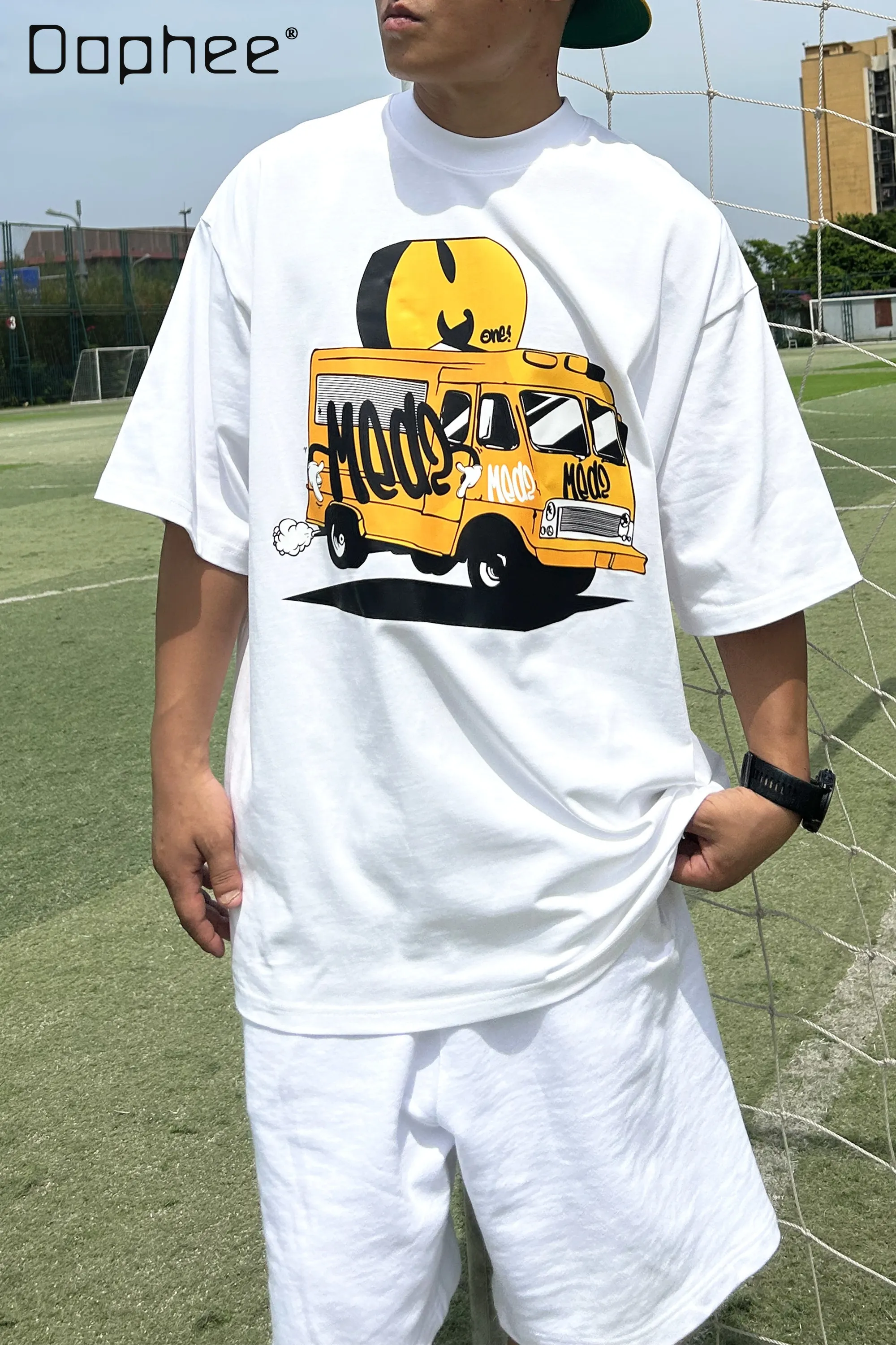 

2026 Summer New Men's American Street Style Daily Casual Loose Fit Plus Size White Black Letter Print Small Neck T-Shirt