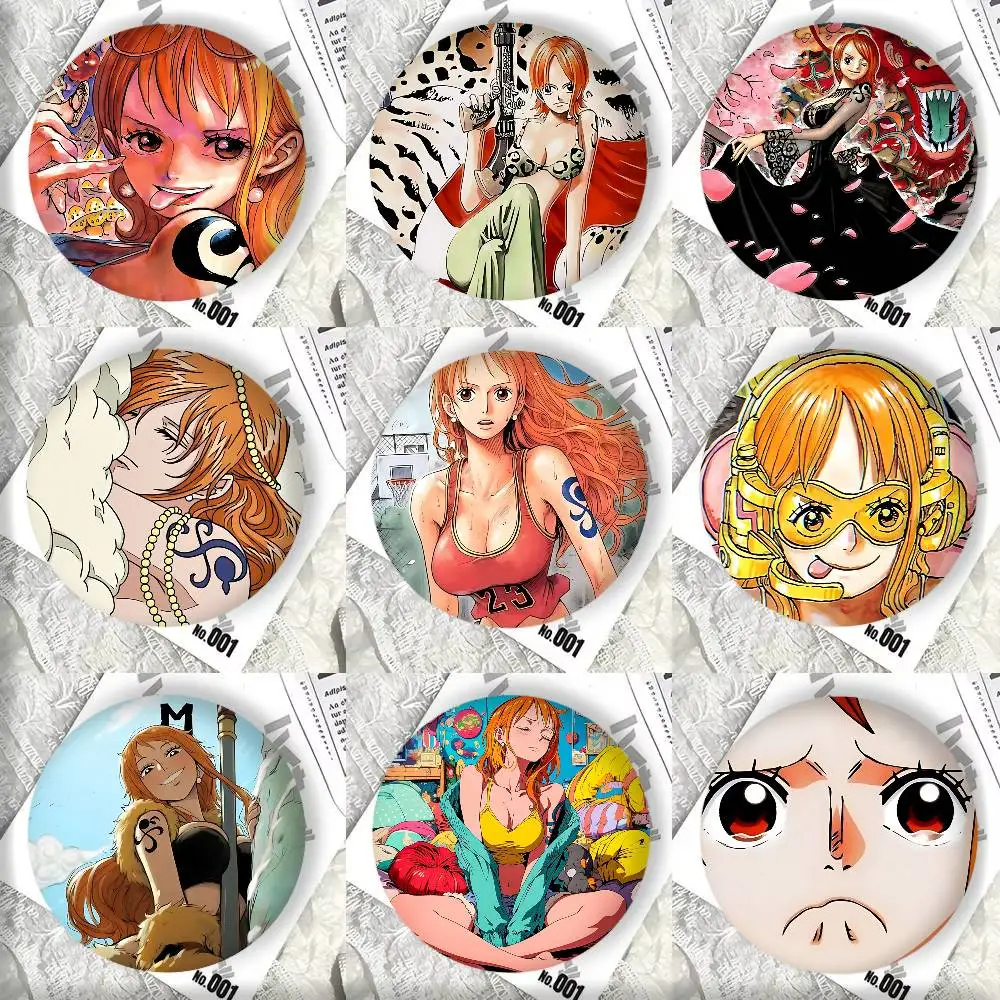 Anime Character Nami Manga One P-Piece Badges Round Cosplay Pin Bag Decor Fans Collect Friends Gifts Brooch
