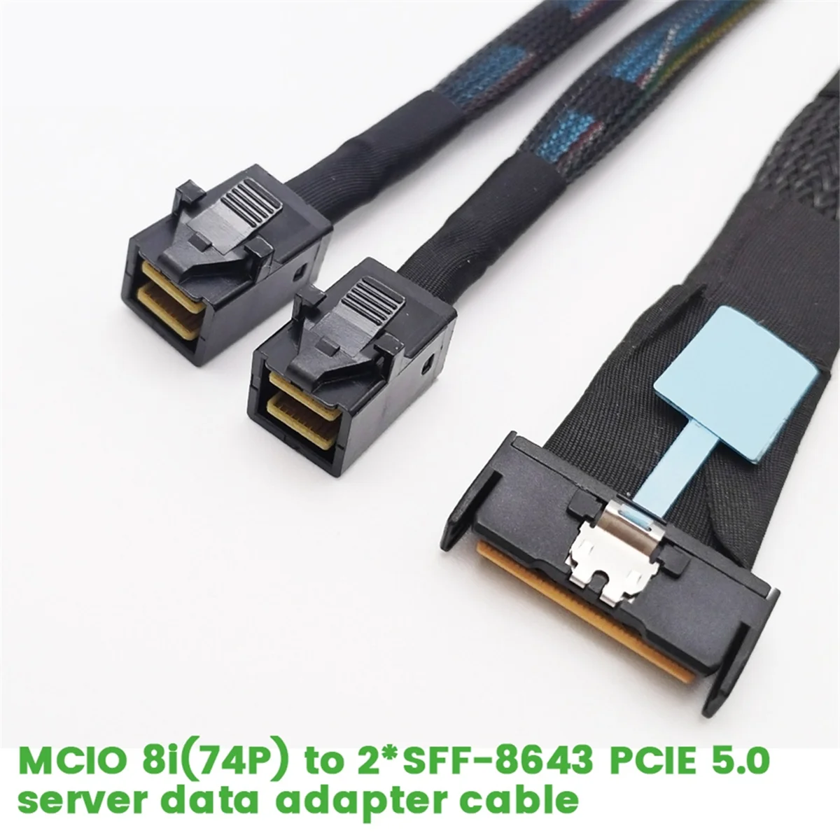 كابل محول الخادم 0.8 متر Slimesas MCIO 8I إلى 2xSFF-8643 MINISAS كابل محول مريح متعدد الوظائف لبيانات الخادم