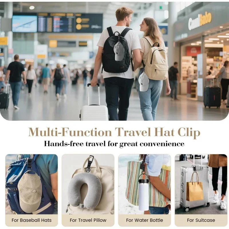 Stylish Hat Clip for Backpack Luggage Bag, Double‑Lock Secure Holder for Baseball Cap Ponytail Sun Hat Travel Use