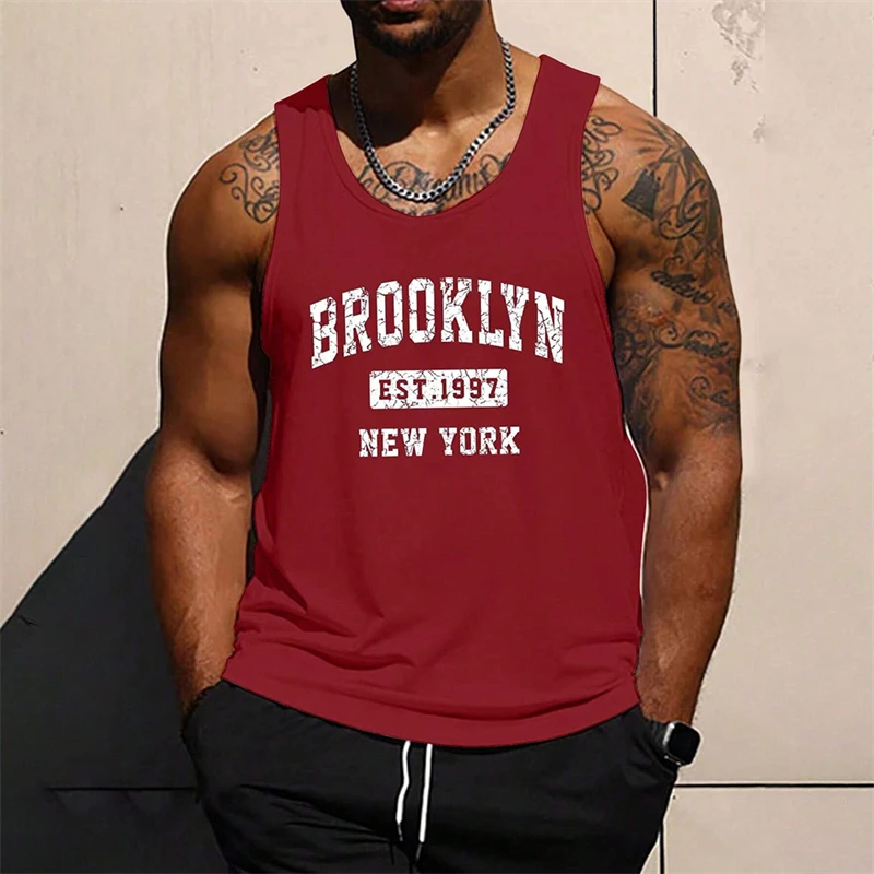 Simple Fashion Brooklyn Letters Tank Tops For Men Trend Summer Sleeveless 3D Printed Vest Loose Streetwear Breathable Gym Tops image 4