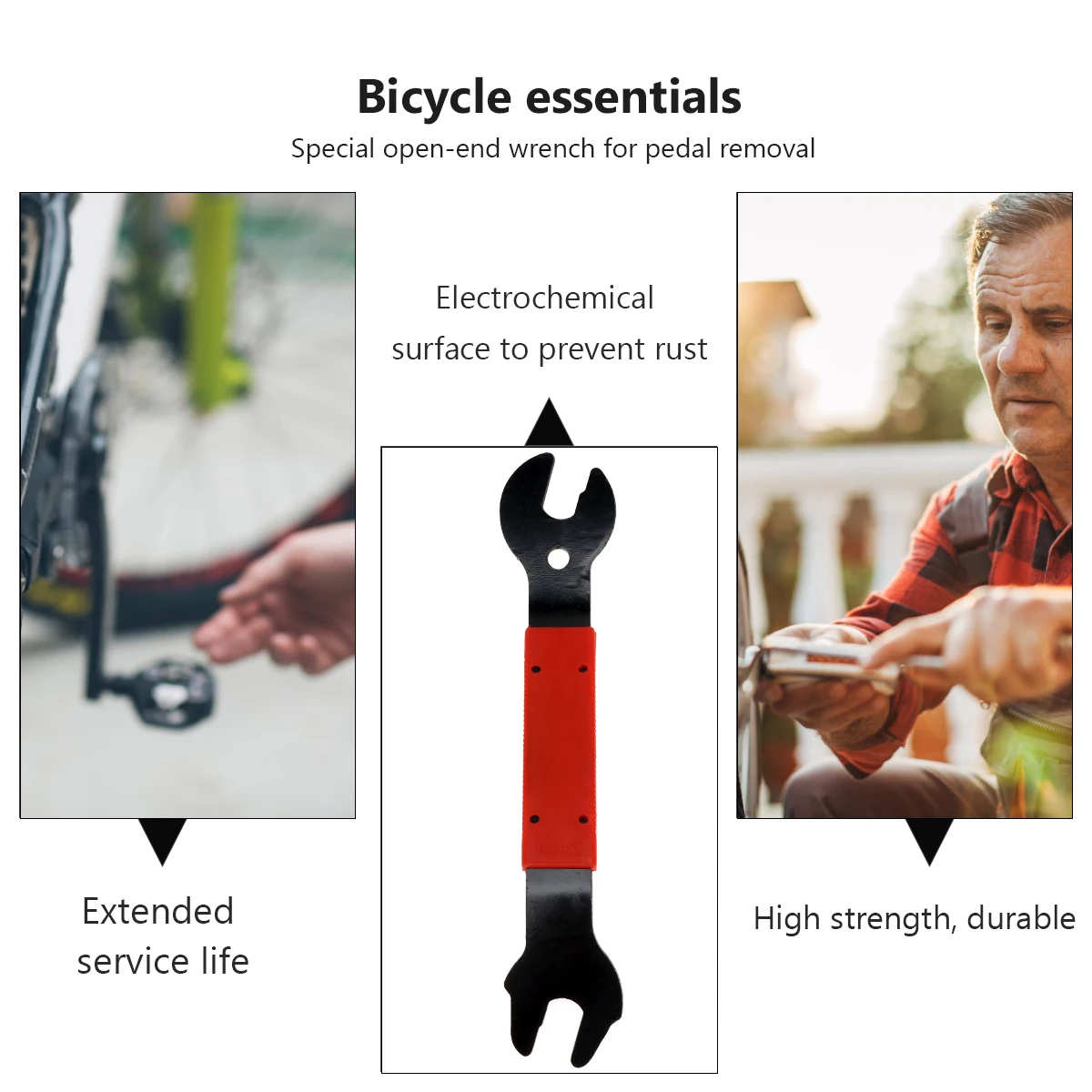 

Bike Pedal Wrench Carbon Steel Long Handle Comfort Grip Repair Removal Tool For Cycling Mountain Bike Workshop Home Use