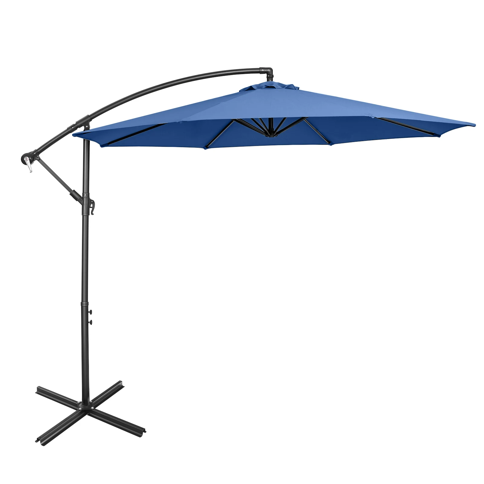 10 FT Patio Offset Umbrella w/8 Ribs Cross Base Tilt Navy Blue