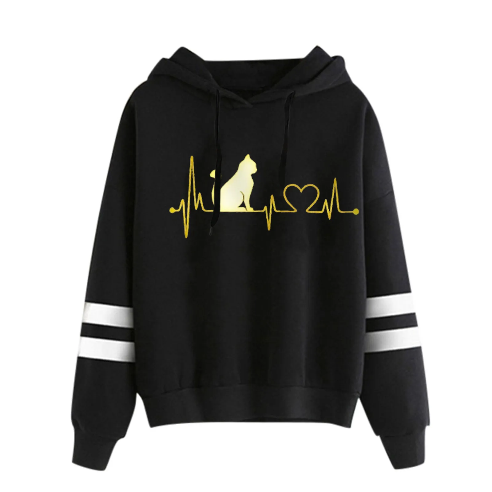 Women's Heartbeat Print Hoodie Sweatshirt Pullover Tops Long Sleeved Comfortable Pullovers Hoodies Oversized Hoodie