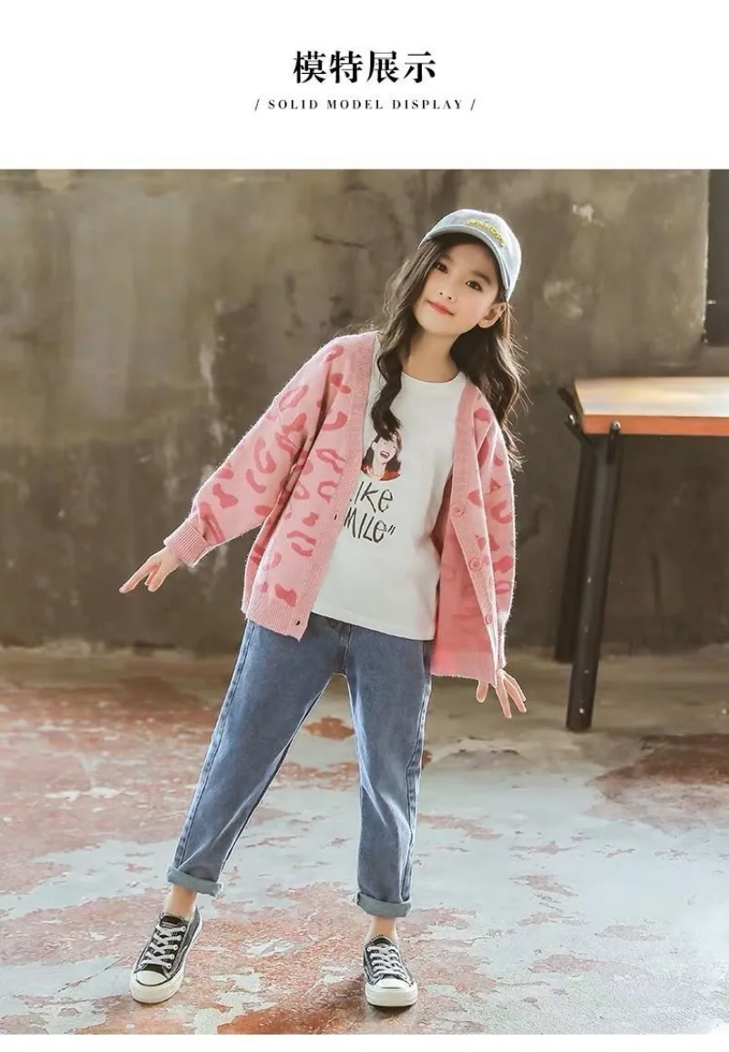 UNITIM 2026 Herbst Kinder Mädchen Strickjacke Pullover Teenager Mädchen Leopardenmuster Ein-Knopf-Pullover 2-12 Jahre Junior Mädchen Strickwaren Mäntel – Detail 17