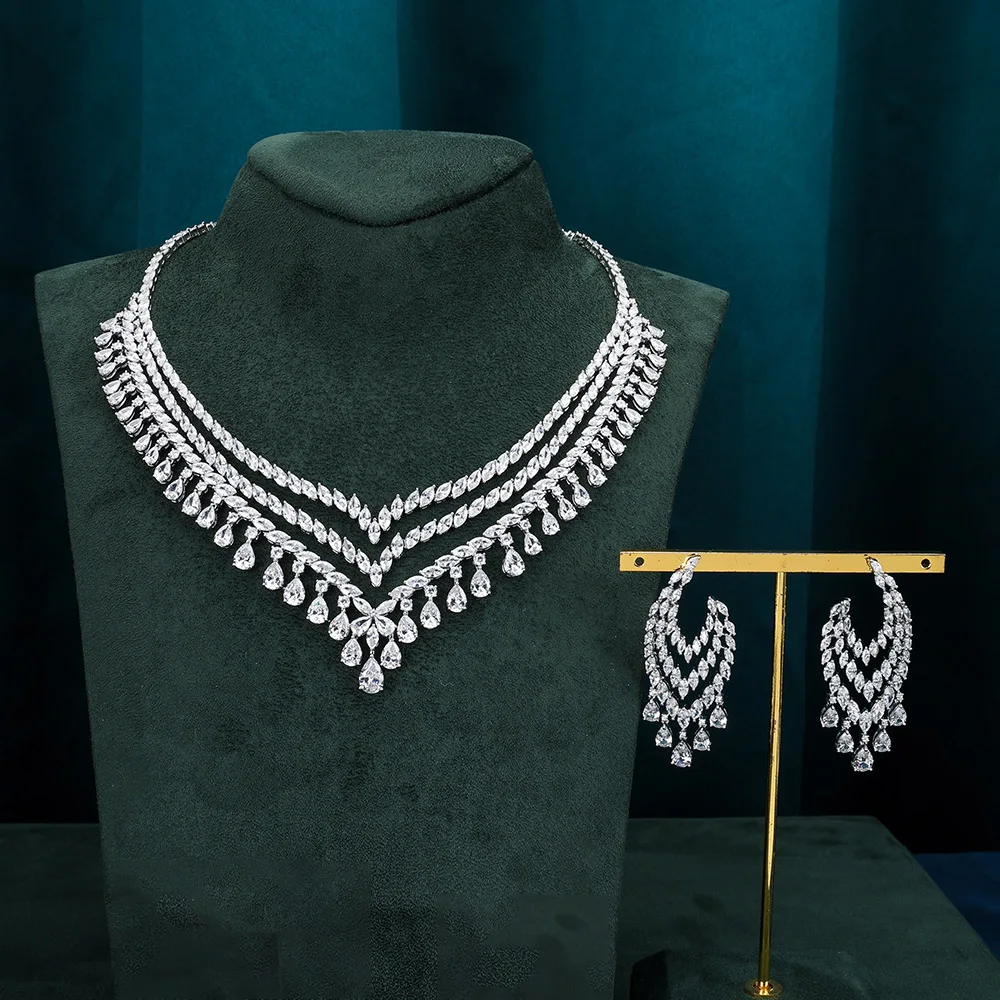 012261 Luxury Bride Necklace Set for Women Accessories Color Cubic Zirconia Wedding Engagement Dubai Charm Party Jewelry Hi-Q