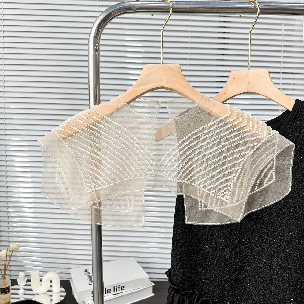 

Новый женский кружевной воротник с вышивкой из органзы, искусственный воротник, шнуровка, шаль Dingzhu, шаль с воротником, плащ, искусственные накладные воротники